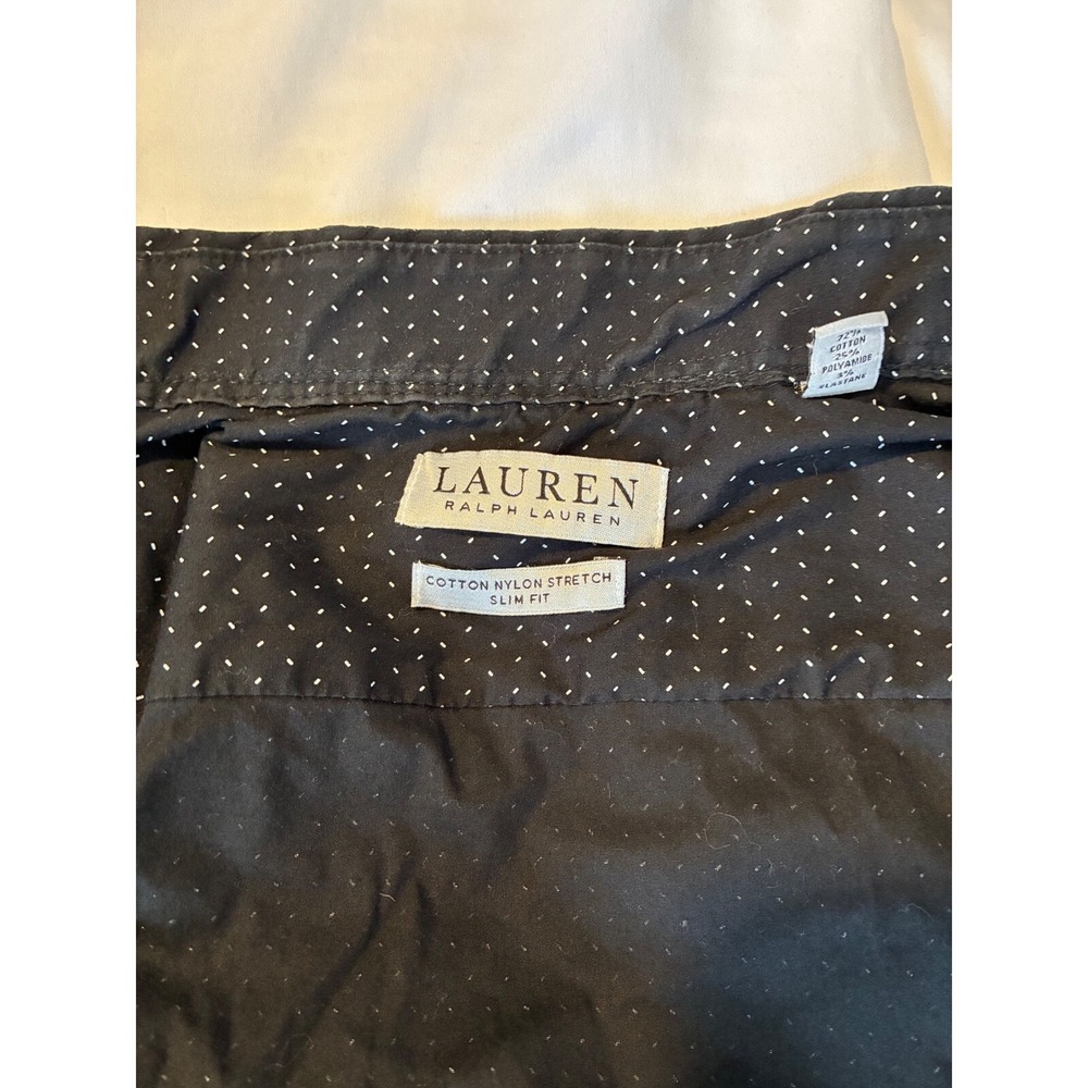 Lauren Ralph Lauren Slim Fit Dress Shirt Mens 16 Black Polka Dot Stretch Button - Picture 4 of 9